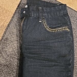 Blue and Gold Skinny Jeans with Stylish Stitching